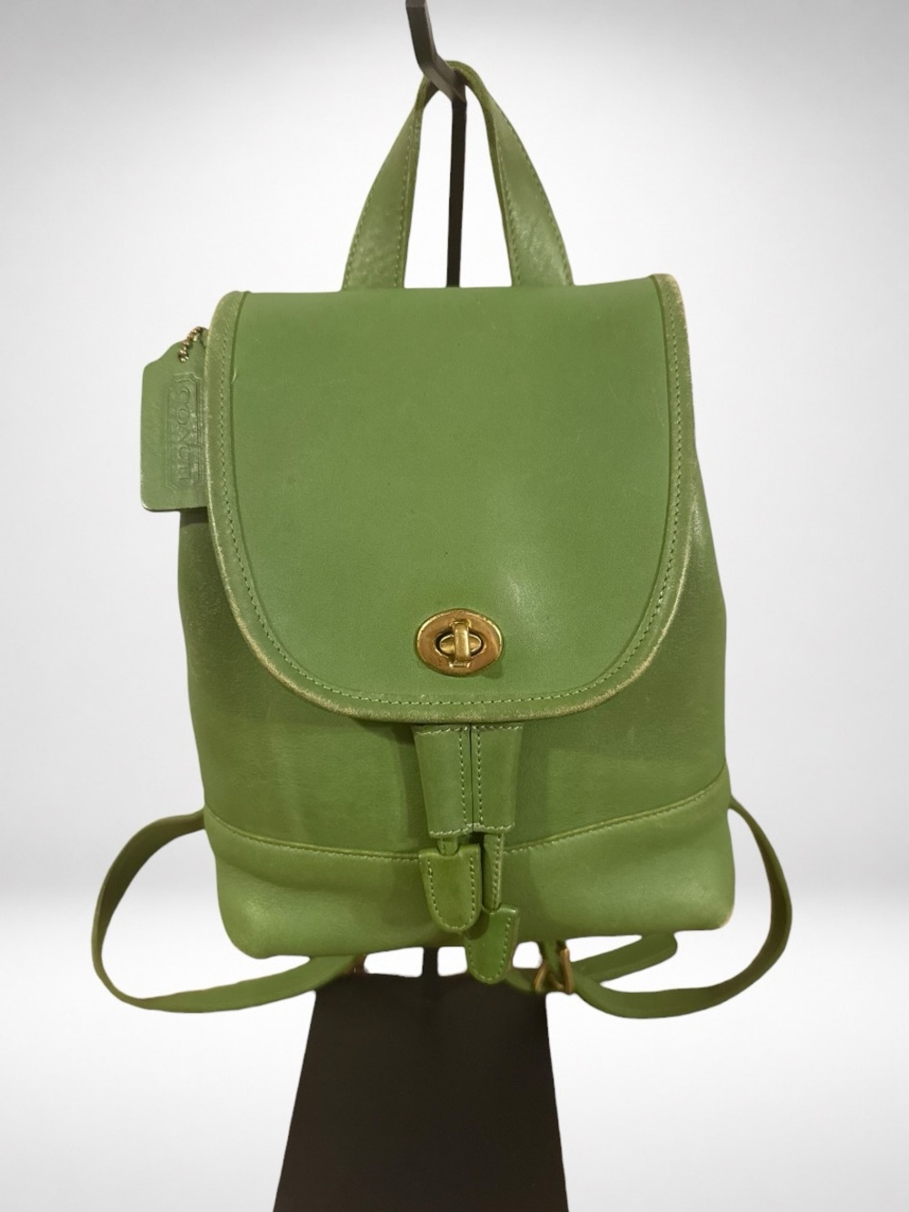 COACH Authentic Vintage Daypack 9960 Rare Green Leather Backpack Brass Turnlock